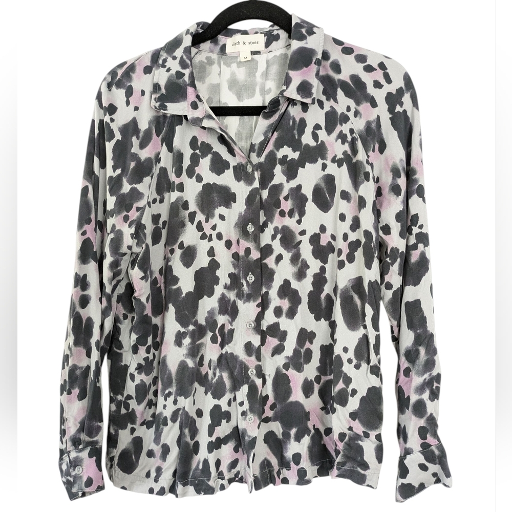 Cloth & Stone Animal Print Button-Front Shirt Top Mob Wife